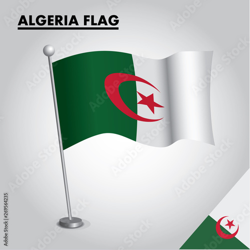 Algeria flag icon. National flag of Algeria on a pole