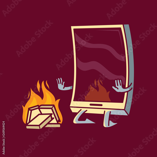 Smartphone burning books vector illustration. Education, growing, learning, kids, future design concept