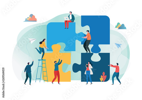 Teamwork connection successful together concept. The Big jigsaw puzzle