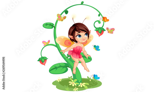 Cute little flower fairy sitting vector illustration 6