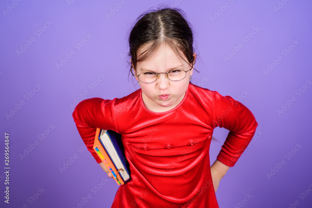 How dare you. Education and kids literature. Adorable girl love books. Kid girl with book or notepad. Back to school concept. Reading book as hobby. Girlish bestseller book. Favorite fairytale How dare you. Education and kids literature. Adorable girl love books. Kid girl with book or notepad. Back to school concept. Reading book as hobby. Girlish bestseller book. Favorite fairytale