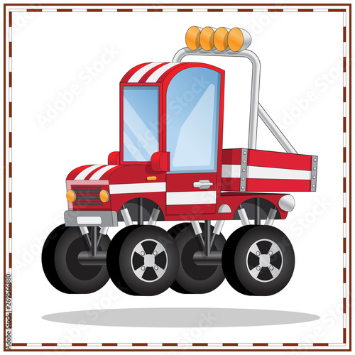 Funny monster truck. Isolated on white background. Vector illustration.