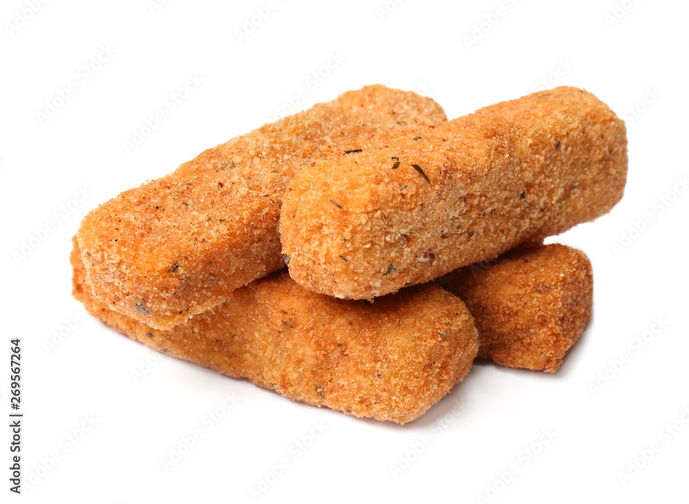 Pile of tasty cheese sticks isolated on white Pile of tasty cheese sticks isolated on white