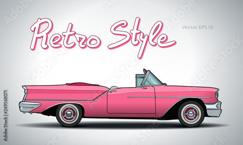 Retro car cabriolet vector draw isolated illustration