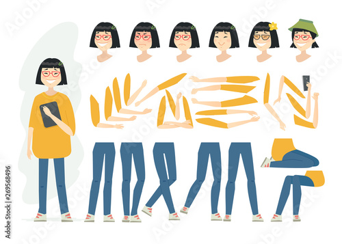 Chinese girl - vector cartoon people character constructor