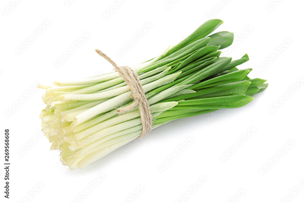Bunch of wild garlic or ramson isolated on white Bunch of wild garlic or ramson isolated on white