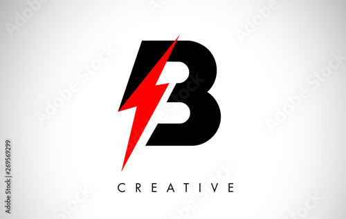 B Letter Logo Design With Lighting Thunder Bolt. Electric Bolt Letter Logo