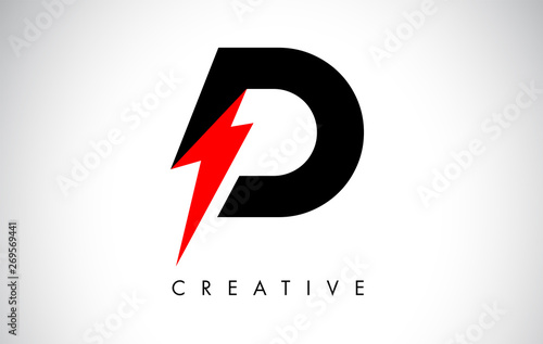 D Letter Logo Design With Lighting Thunder Bolt. Electric Bolt Letter Logo