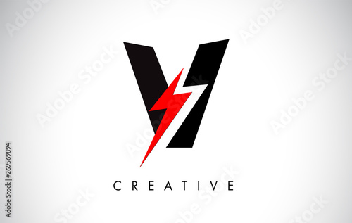 V Letter Logo Design With Lighting Thunder Bolt. Electric Bolt Letter Logo