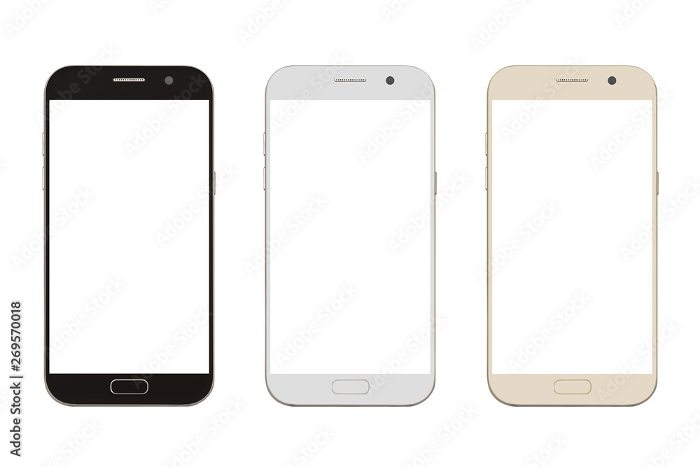 three corlor smart phone with blank screen isolated on white three corlor smart phone with blank screen isolated on white