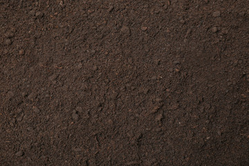 Textured ground surface as background, top view. Fertile soil