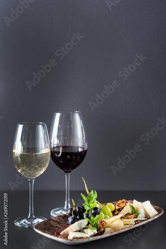 plate cheese and flute of wine
