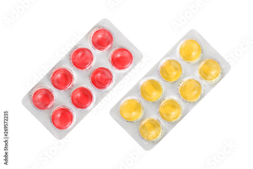 cough sore throat pastille isolated on white