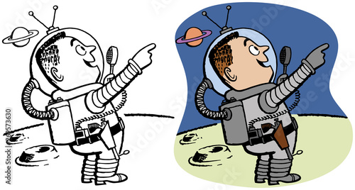 An astronaut explores a strange moon. 