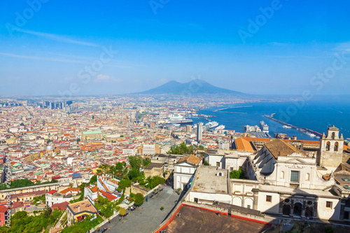 Panoramic aerial view of Napoli city with famous Mount Vesuvius and Gulf of Naples on the background, Campania region, Italy © katatonia
