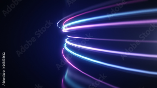 Fotografie, Obraz Abstract neon light streaks lines motion background