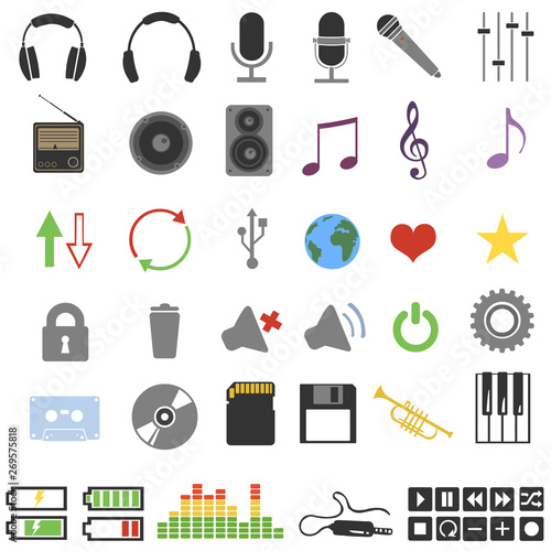 vector set of 46 color music icons