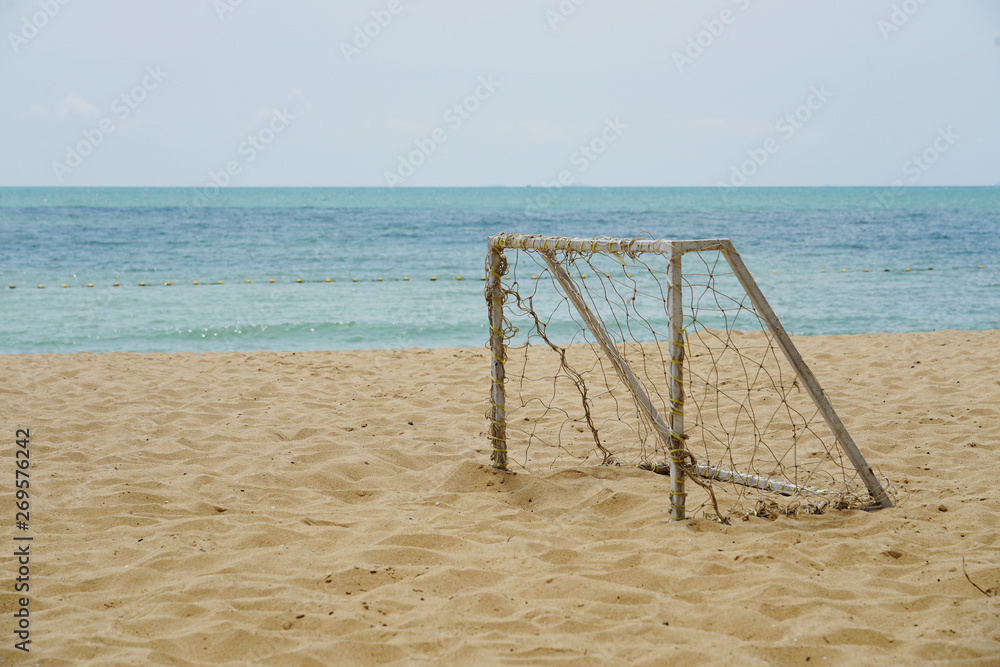 Beach football goal on a sunny day this is popular sport on the beach Beach football goal on a sunny day this is popular sport on the beach