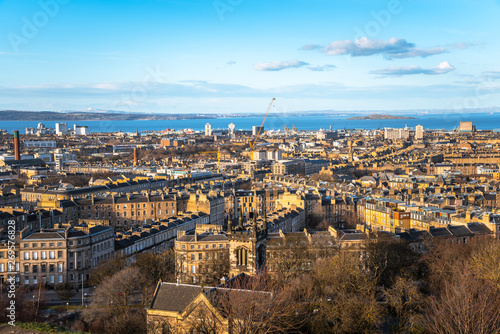 Winter Sunset over Edinburgh and the shoreline from Calton Hill