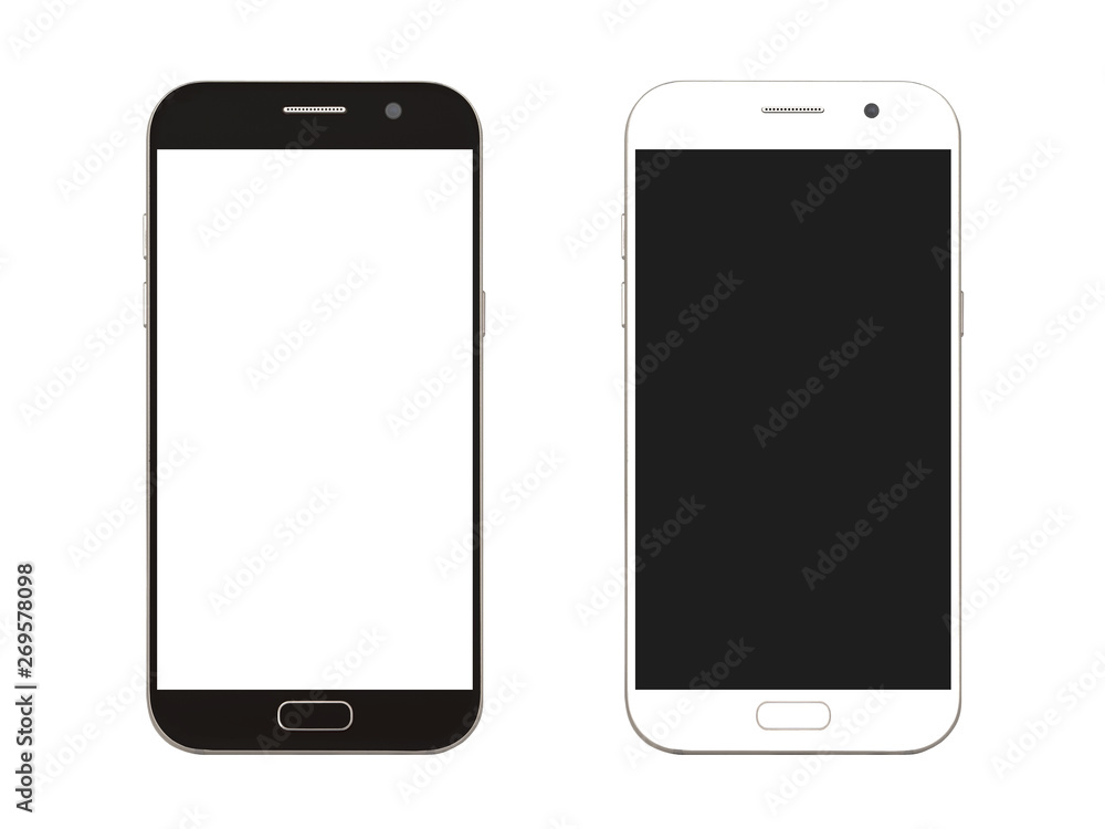 black smart phone with blank screen isolated on white black smart phone with blank screen isolated on white