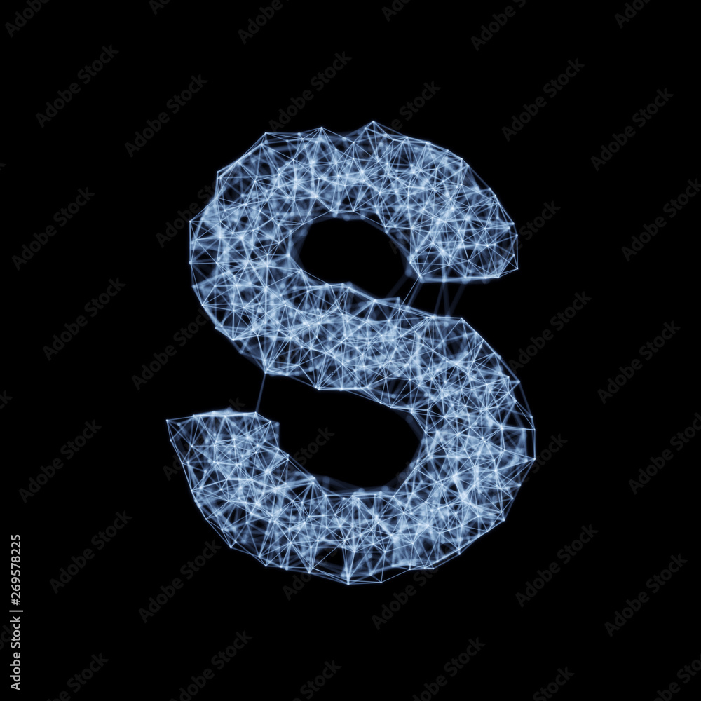 Line and point glowing light alphabet character S font Line and point glowing light alphabet character S font