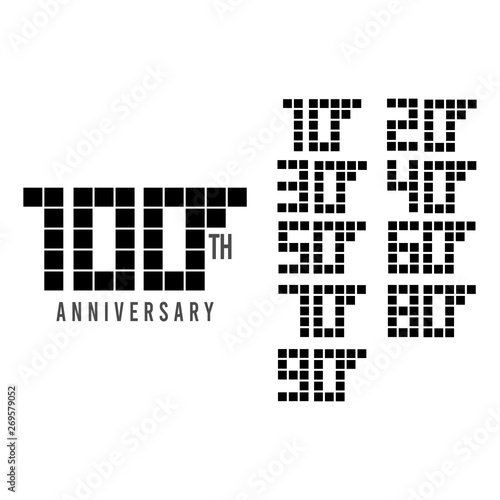 100 th Anniversary Set Pixel Model Vector Template Design Illustration