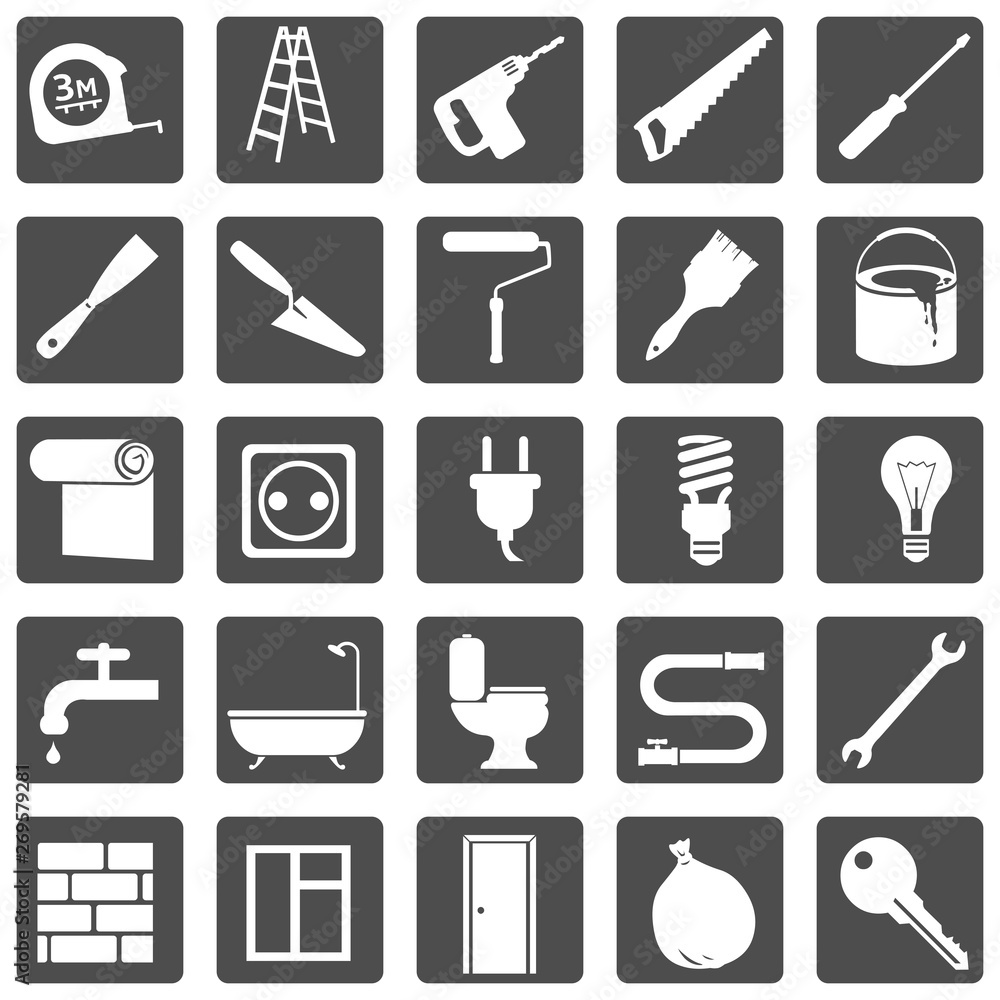 Vector Set of Home Repairing, Building, Construction and Decoration Icons Vector Set of Home Repairing, Building, Construction and Decoration Icons