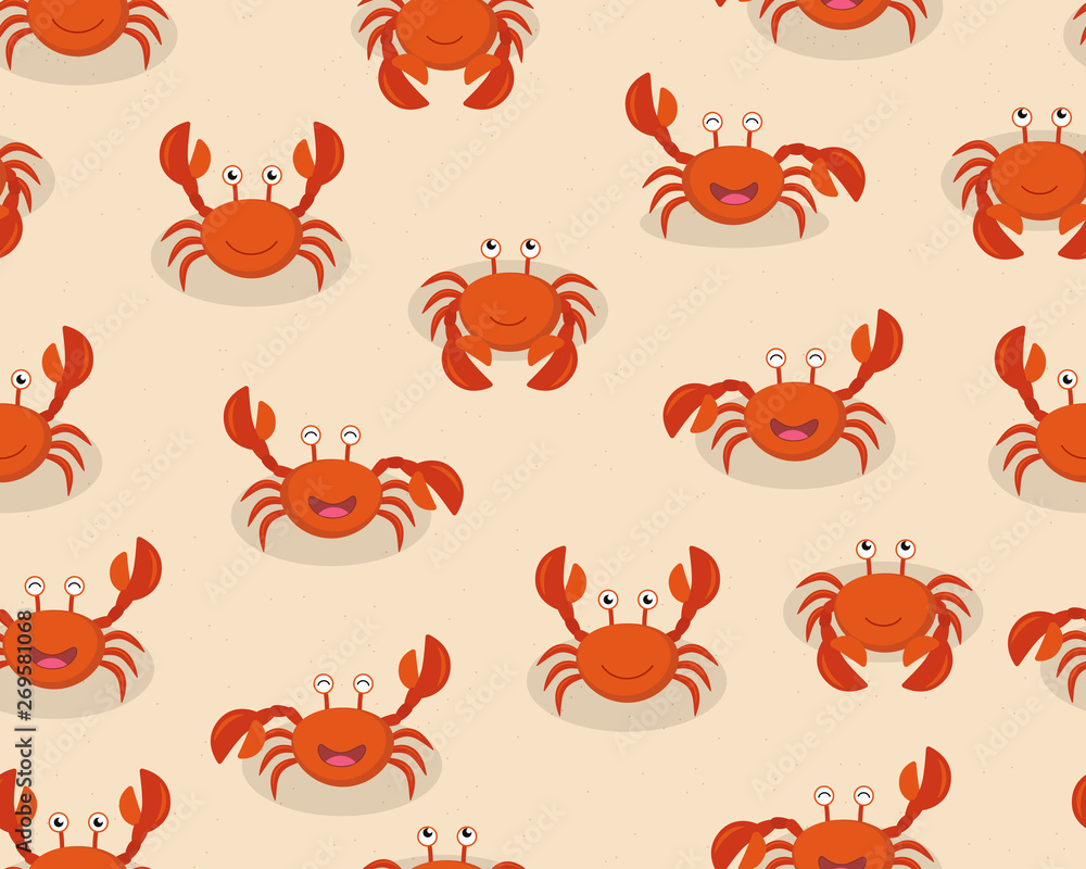 Seamless pattern of cute cartoon red crabs on beach background - Vector illustration Seamless pattern of cute cartoon red crabs on beach background - Vector illustration