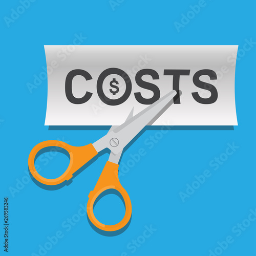 Scissors cutting the word costs,Cut costs concept vector illustration.