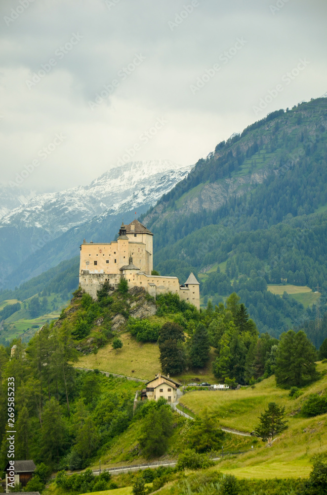 Tarasp castle in the swiss alps
