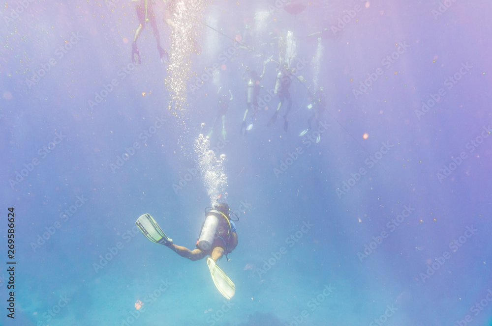 Scuba diving water sport in deep sea