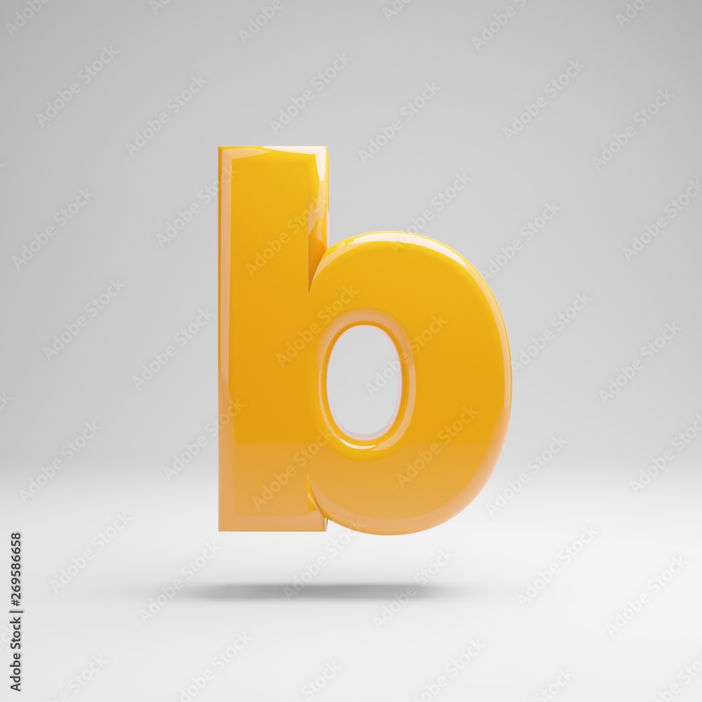 Glossy yellow lowercase letter B isolated on white background. Glossy yellow lowercase letter B isolated on white background.
