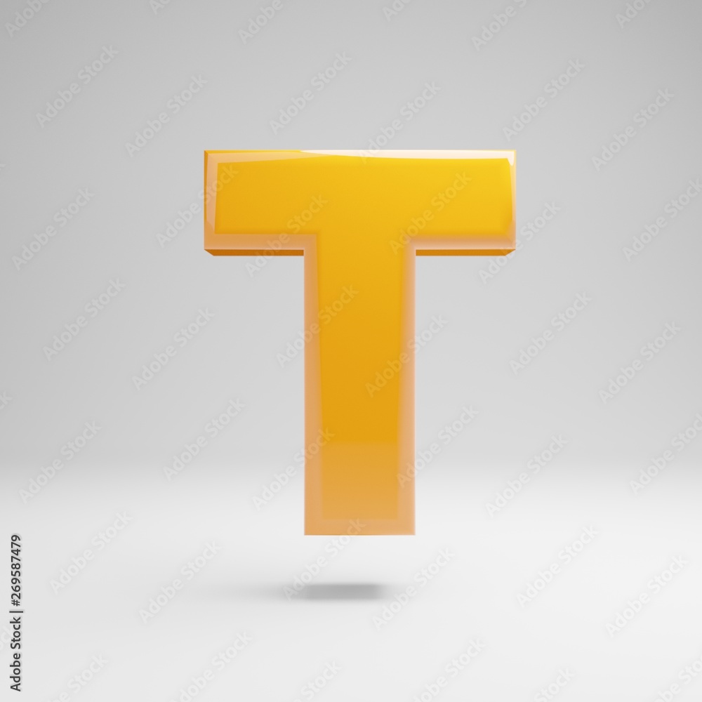 Glossy yellow uppercase letter T isolated on white background. Glossy yellow uppercase letter T isolated on white background.