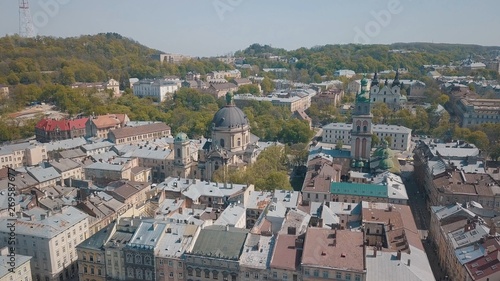 Aerial City Lviv, Ukraine. European City. Popular areas of the city. Dominican © Andrii Iemelianenko