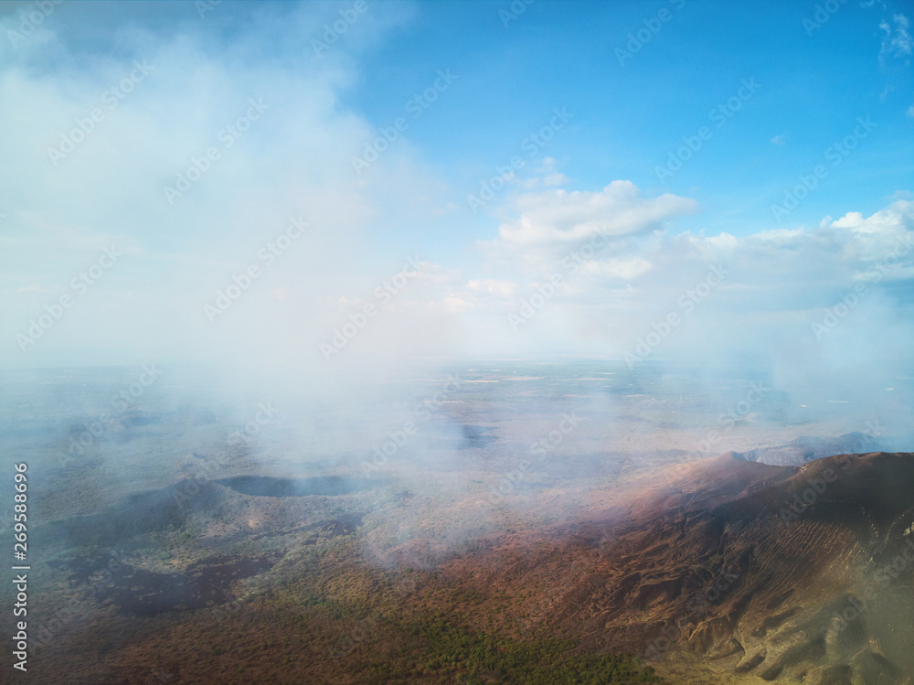 Smoke flying from crater  volcano