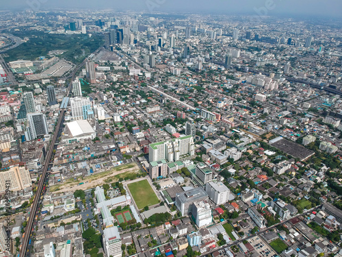 Bangkok midtown city building with BTS sky train aerial view © themorningglory