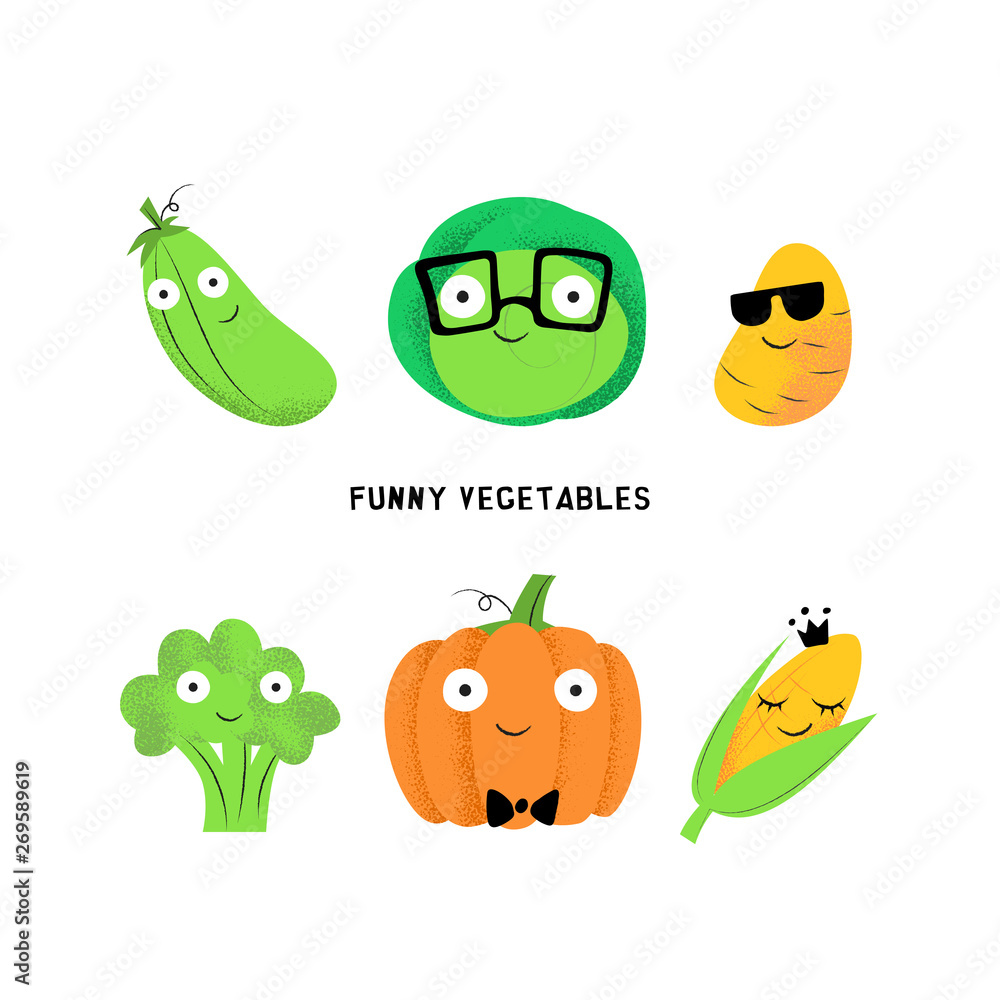 Fototapeta premium Vector set of cute cartoon vegetable characters.