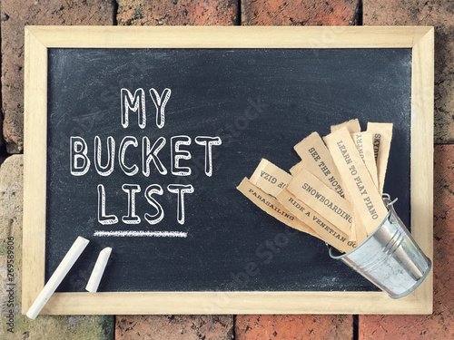 Motivational and inspirational concept - My Bucket List written on a blackboard. photo