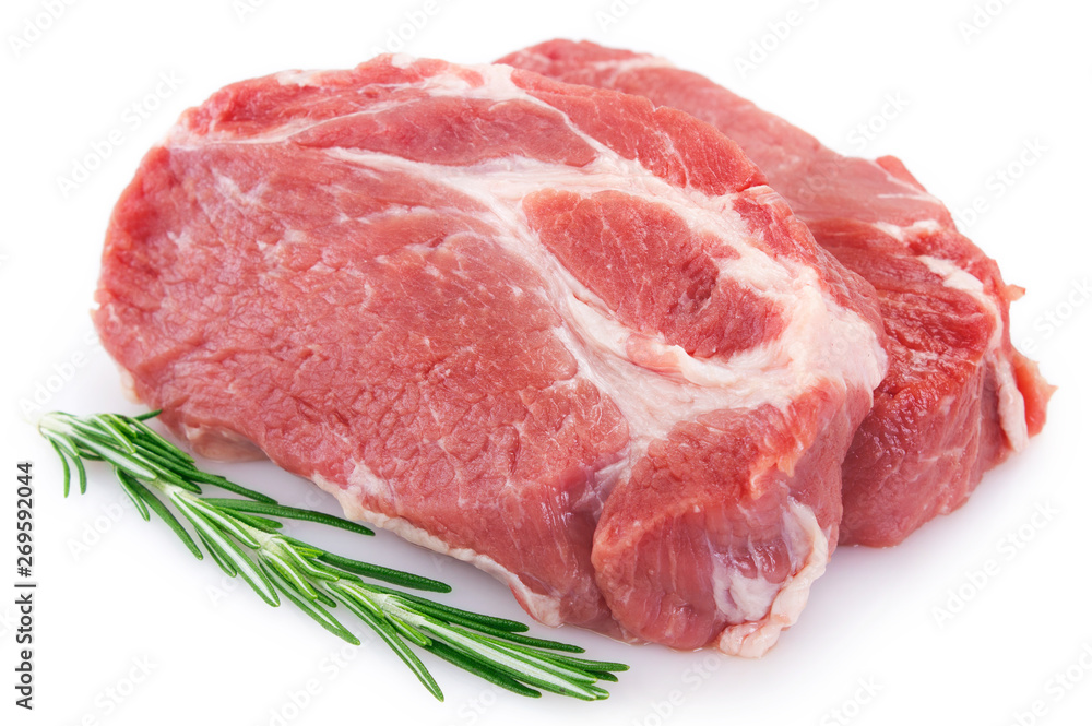 Raw pork on white background
