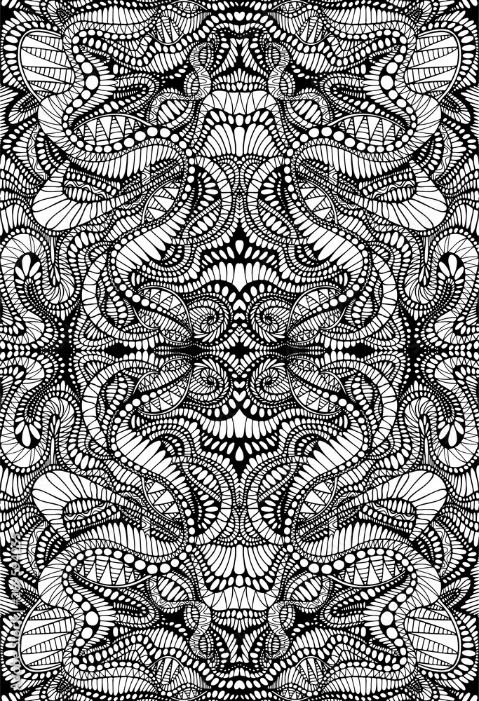 Coloring page abstract mandala pattern, maze line of ornaments. Psychedelic  stylish card with fractal. Vector illustration Antistress tribal background.  Black and white fantasy texture. Stock Vector | Adobe Stock