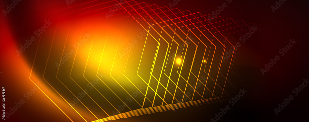 Neon glowing techno lines, hi-tech futuristic abstract background template, vector Neon glowing techno lines, hi-tech futuristic abstract background template, vector