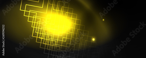 Shiny neon techno template. Neon lines background, 80s style laser rays