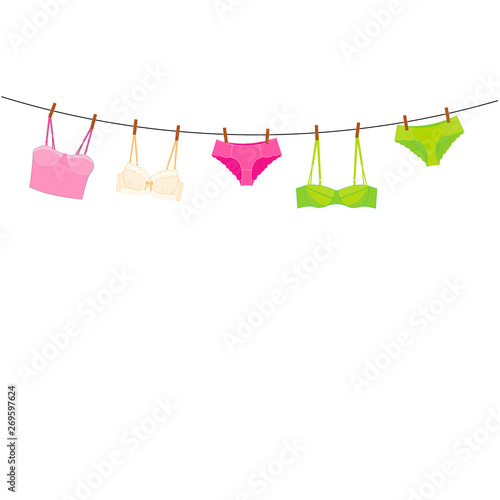 female underwear on a rope with clothespins