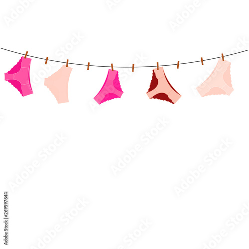 female underwear on a rope with clothespins