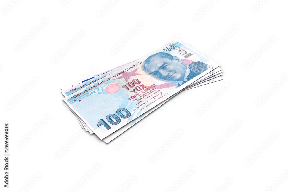 Deck of Turkish Liras Banknotes on White Deck of Turkish Liras Banknotes on White