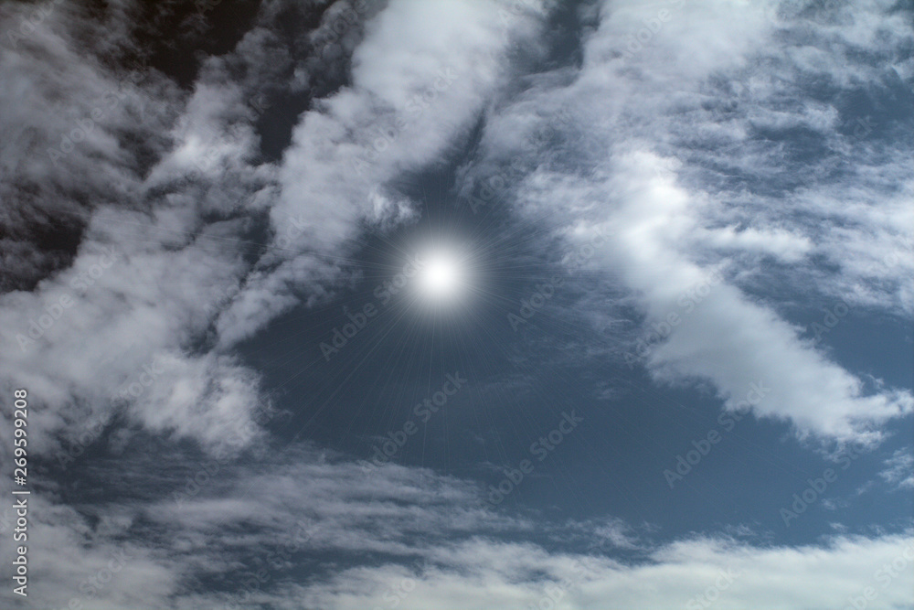 Obraz premium dramatic sky with clouds,sun,clouds,nature, blue, cloudy, weather,atmosphere,white, sun, cloudscape, 