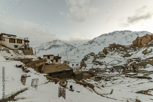 Village in Winter Spiti - Landscape in winter in himalayas
