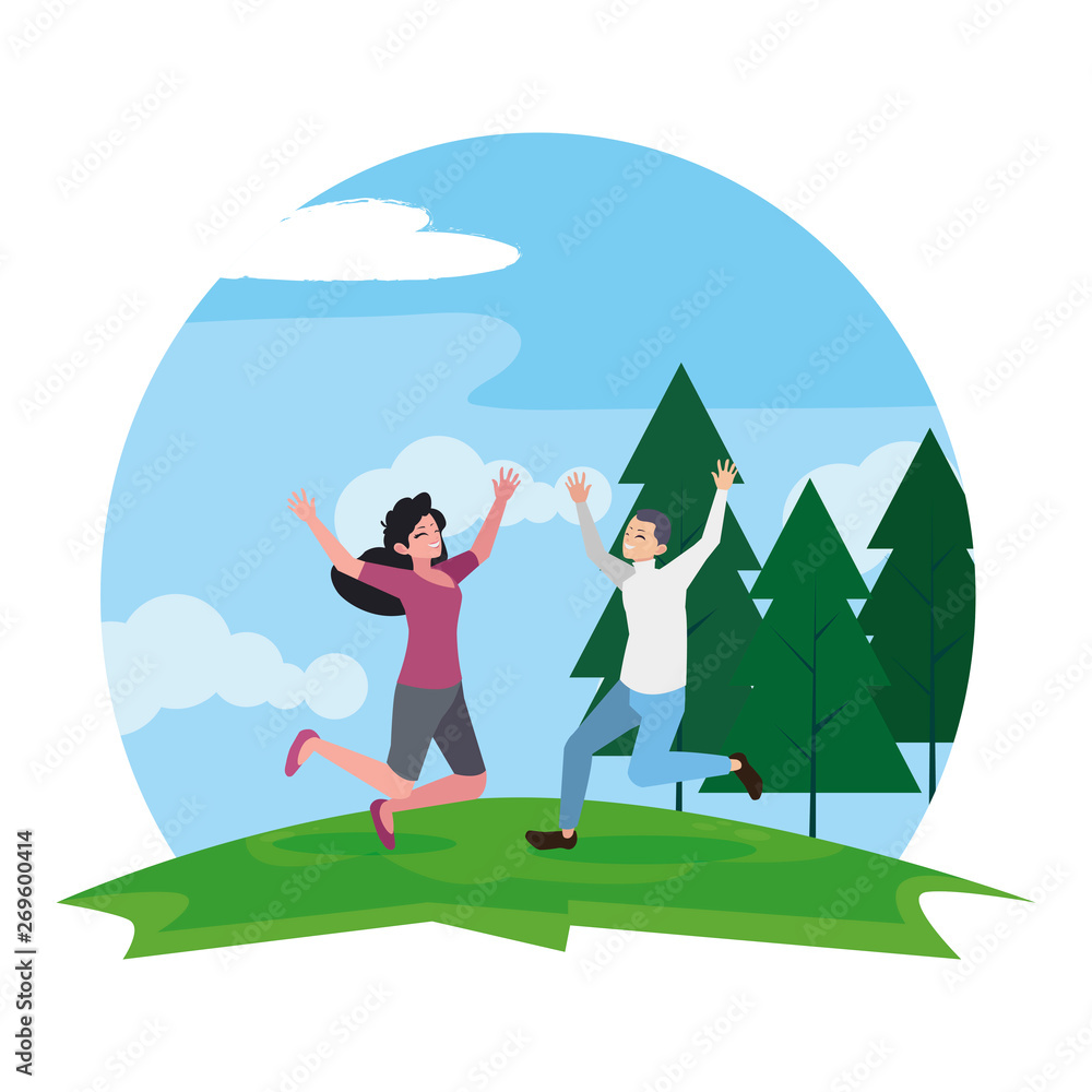 Fototapeta premium happy young couple celebrating in the camp