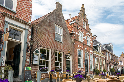 Typical houses in the center of the city Sloten, the Netherlands, province Friesland, region Gaasterland