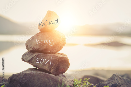 Holistic health concept of zen stones .Concept body, mind, soul, spirit,  photo